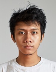 Fototapeta premium ID Photo: Indonesian Man in T-shirt for Passport 02
