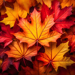 Naklejka na ściany i meble Fall Spectacle: A Close-Up of Sun-Kissed Autumnal Maple Leaves Embodied with Vivid Colors