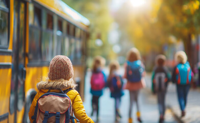 Back to School: Schoolchildren on Bus Background