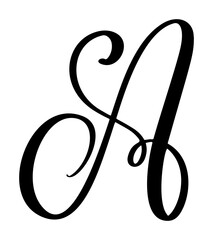 Hand drawn vector calligraphy letter A. Script font. Handwritten brush style