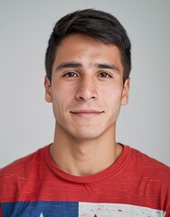 Obraz premium ID Photo: Chilian Man in Chilian Flag-inspired T-shirt for Passport 01