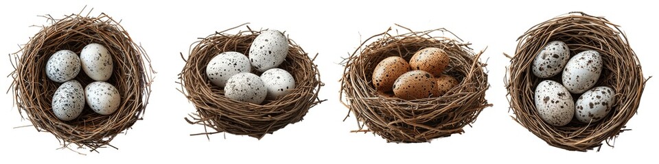 Naklejka na ściany i meble Set of eggs in nest isolated on transparent background