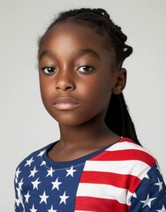 ID Photo: African American Girl in American Flag-inspired T-shirt for Passport 05