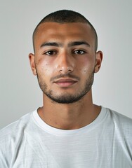 ID Photo: Algerian Man in T-shirt for Passport 02 - obrazy, fototapety, plakaty