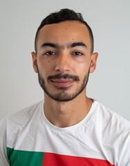 Fototapeta premium ID Photo: Algerian Man in Algerian Flag-inspired T-shirt for Passport 01