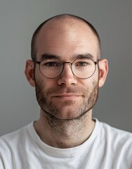 Obraz premium ID Photo: Caucasian Man whith Glasses in T-shirt for Passport 06