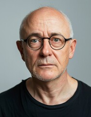 Obraz premium ID Photo: Old Caucasian Man whith Glasses in T-shirt for Passport 05