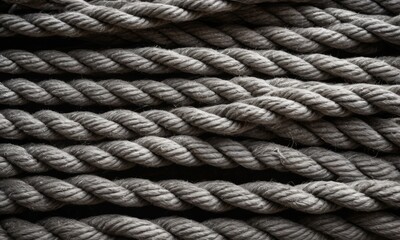 A macro shot captures the tightly woven structure of a beige rope. The fibers display a pattern that signifies reliability and utility. AI generation