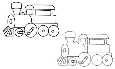 Train engine Outlined cartoon train toy. Vector.
