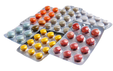 Various Pills Inducing Blisters isolated on transparent Background