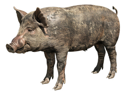 Adult pig standing on transparent background - stock png.