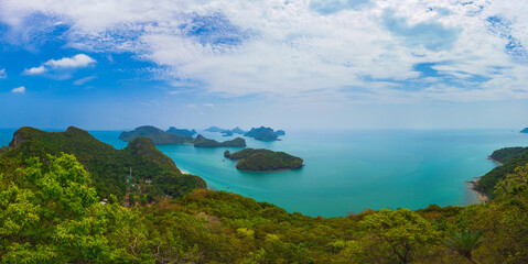 Fototapeta na wymiar Panorama landscape of island and water in Mu Ko Ang Thong national park Surat Thani Thailand