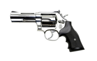 A Gleaming Stainless Steel Revolver isolated on transparent Background