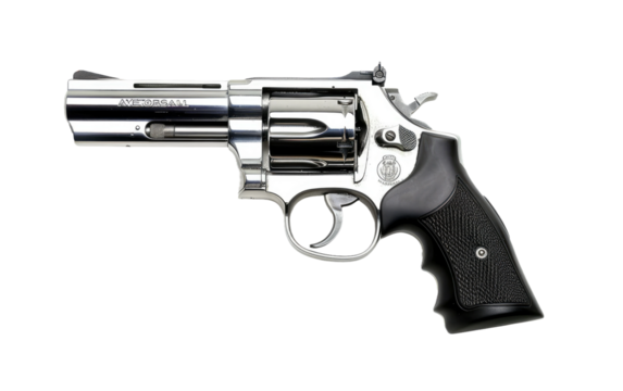 A Gleaming Stainless Steel Revolver isolated on transparent Background
