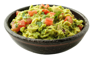 Delicious Guacamole Served in a Bowl isolated on transparent Background