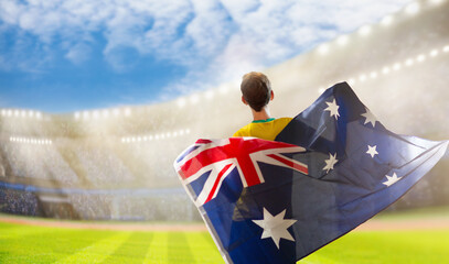Australia fans on stadium. Australian supporters.