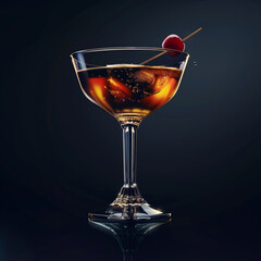 Manhattan cocktail, capturing its sophisticated essence, background in a contrasting color to the...