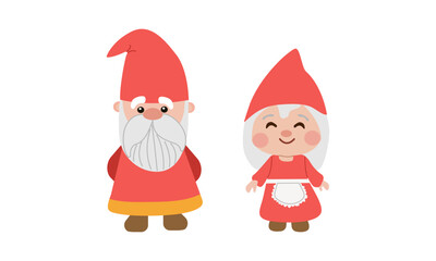 Valentine’s Day vector illustration. Cute red garden couple gnome on white background for graphic designer create artwork, card, brochure for various invitations or greetings