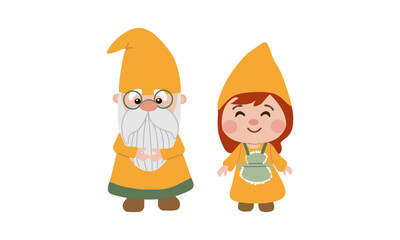 Valentine’s Day vector illustration. Cute yellow garden couple gnome on white background for graphic designer create artwork, card, brochure for various invitations or greetings