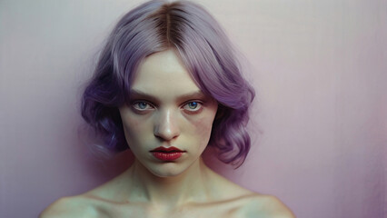 Portrait of a beautiful girl with purple hair