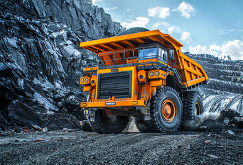 Large mining truck in action, quarry site