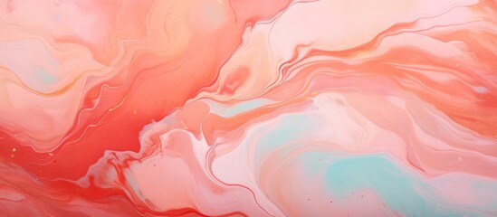 A vibrant marbled background featuring shades of pink, blue, magenta, and peach, resembling a...