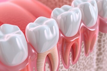 A tooth in 3D undergoing a soft tissue graft to cover exposed roots and lessen sensitivity - obrazy, fototapety, plakaty