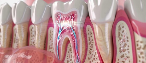 Detailed 3D tooth model showing the infusion of minerals to strengthen against sensitivity