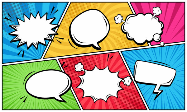 Colorful panel comic with blank speech bubble set