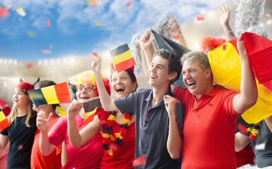 Belgium football fan on stadium. Belgian soccer.