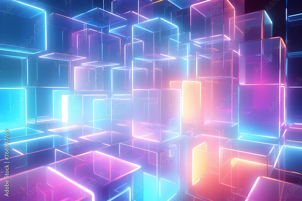 Poster geometric composition with different cubes. modern background for product design show in multicolore