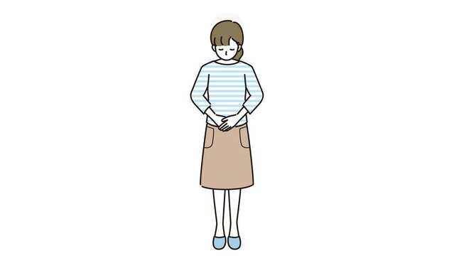 お辞儀をする私服姿の女性　透過アニメーション