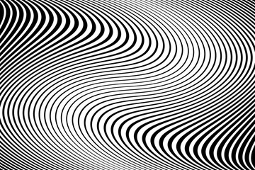 Abstract Black and White Wavy Lines Textured Background with 3D Illusion and Twisting Movement Effect. - 766937932