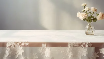 Gardinen A table covered in a white lace tablecloth © terra.incognita