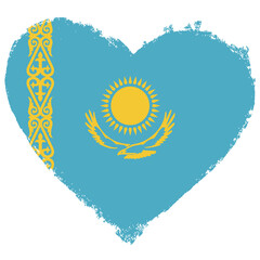 Kazakhstan flag in heart shape isolated on transparent background.