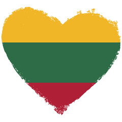 Lithuania flag in heart shape isolated on transparent background.