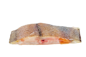 Slice of fresh flatfish on a white background