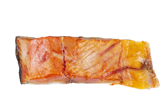 Piece of smocked silver carp on a white background isolated. Top view