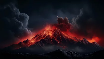 Fotobehang A volcano erupts in the sky with a dark background © terra.incognita