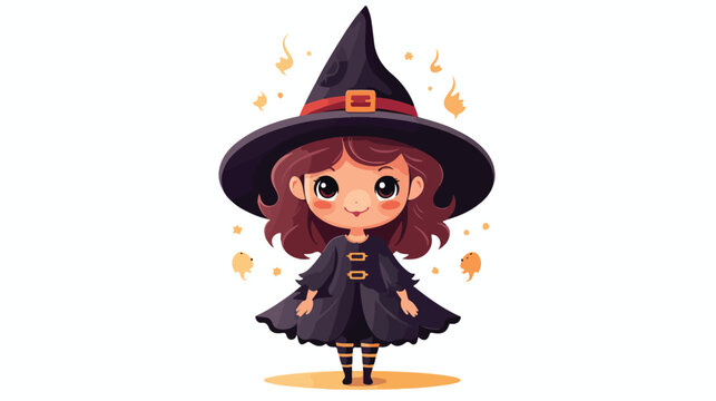 Little Witch Cartoon Flat vector isolated on white ba