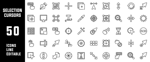 40 Selection and Cursor Icons Set Pack Line Editable Vector Illustration