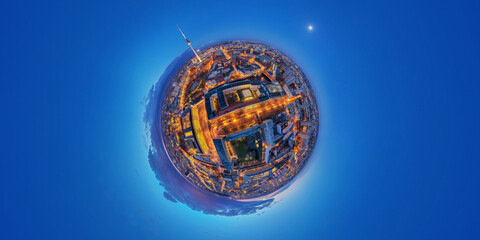 capital city Berlin Germany downtown night aerial 360° little planet - 766942189