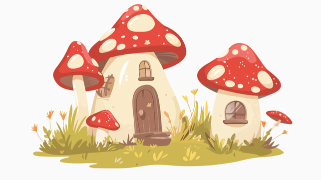 Magic Toadstool Fairy House Flat vector isolated on w