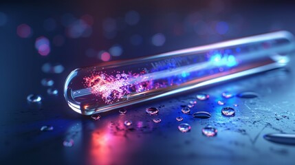 A 3D representation of a glowing test tube containing a sparkling substance, symbolizing scientific experimentation, discovery, and the magic of chemical reactions.