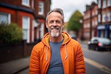 Portrait of a happy senior man smiling at the camera in a street