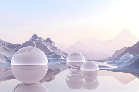 3D glow modern grey sphere with water landscape wallpaper