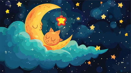 Obraz na płótnie Canvas Moon holds a star lantern in the night sky Mascot Cha