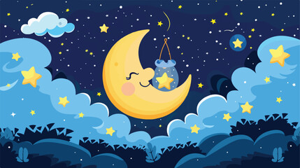 Moon holds a star lantern in the night sky Mascot Cha