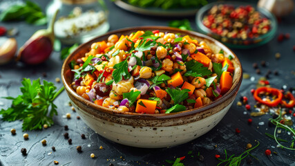 Colorful Mixed Bean Salad in Earthy Bowl.