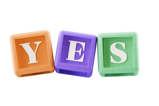 yes text on colourful building block cubes, on transparent background